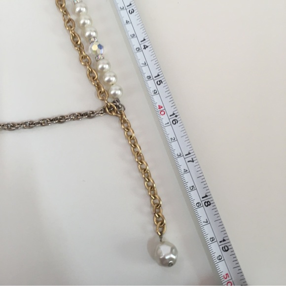 Vintage Antique Retro Gold Pearl Crystal Handmade Multi Layer Necklace upcycled - Picture 7 of 17